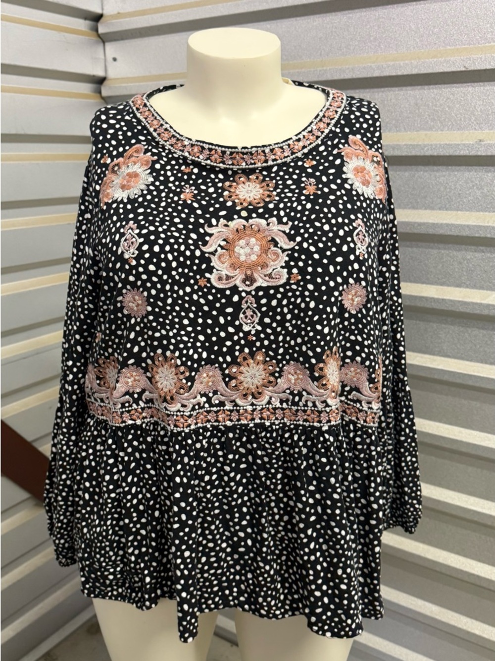 Savanna Jane Embroidered Boho Peasant Blouse 3X Black Floral Festival Top